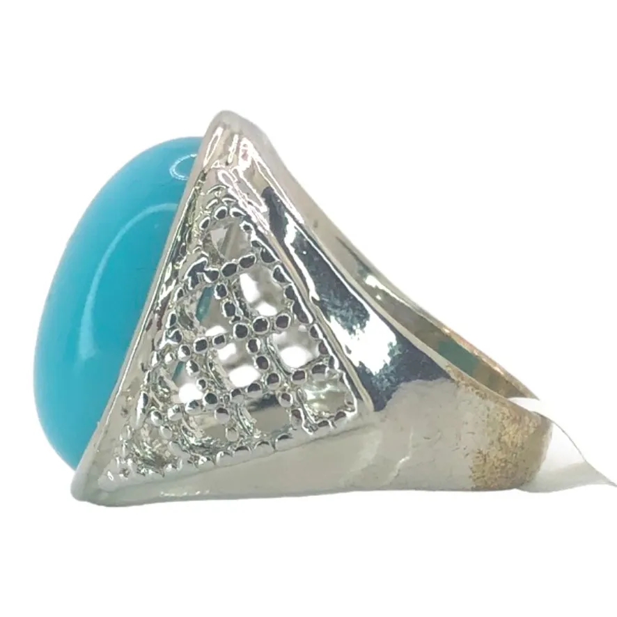 Silver Boho Ring with Light Blue Stone - Image 4