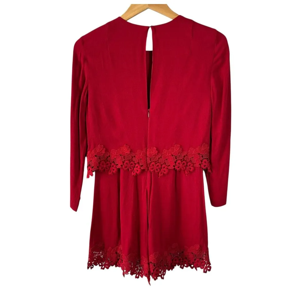 NWT Zara Woman Red Guipure Lace Trim Romper Size XS - Image 5
