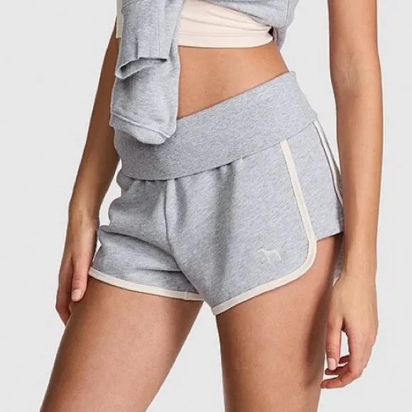 VICTORIA’S SECRET PINK Ivy Terry Foldover Shorts Grey & White “PINK” Logo L - Image 6
