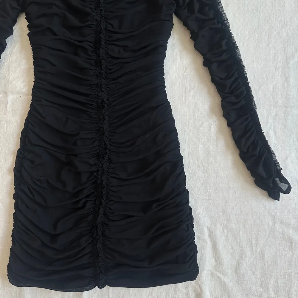 NBD Las Olas Long Sleeve Mini Dress in Black Size Medium Mesh Ruched Bodycon - Image 6