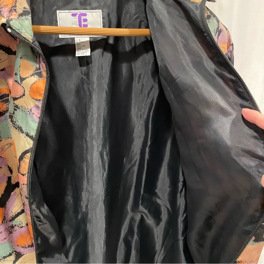 Funky vintage pastel earth tones silk Oleg Cassini track jacket pockets - Image 3