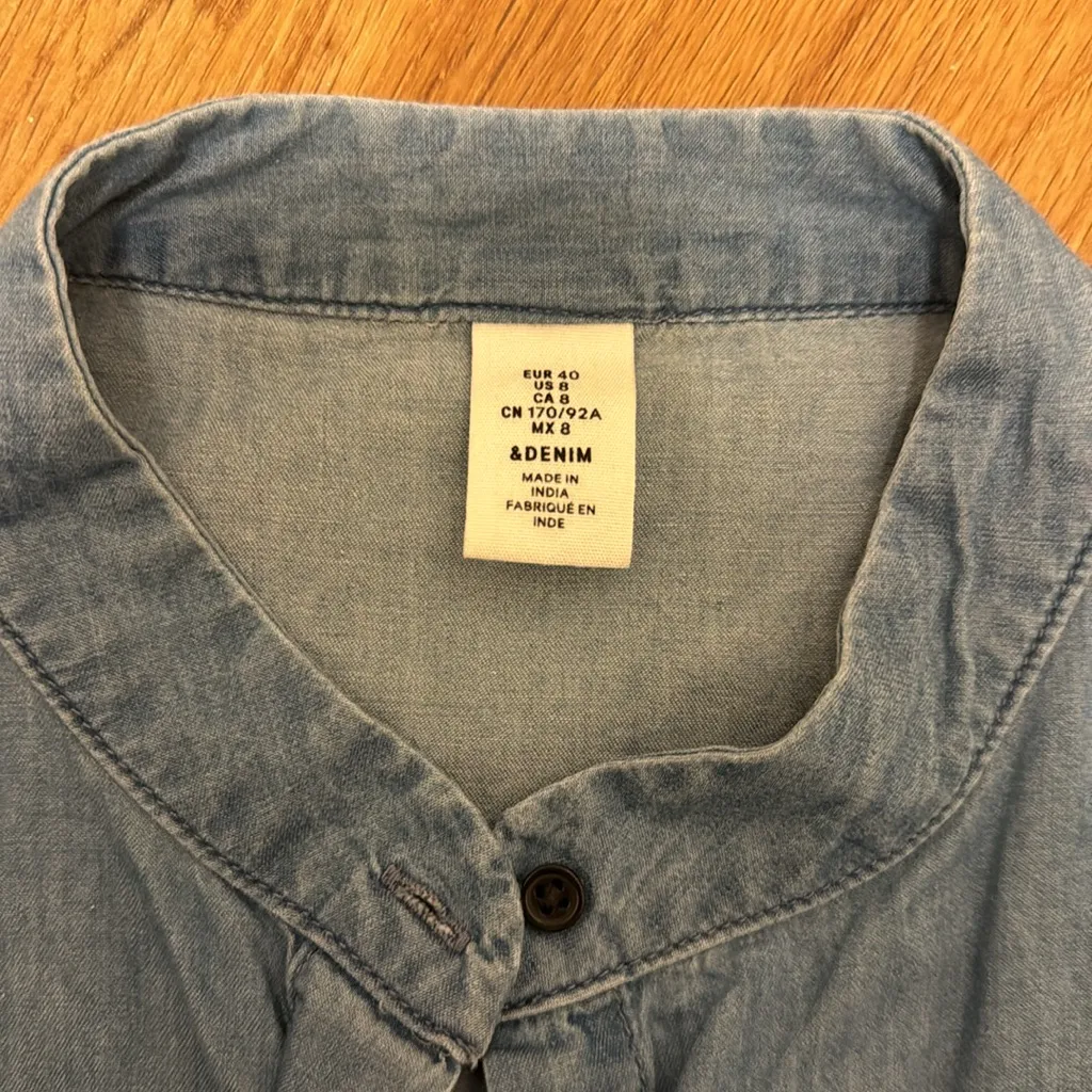 H&M Denim Ruffle Long Sleeve Button Up Shirt - Image 3