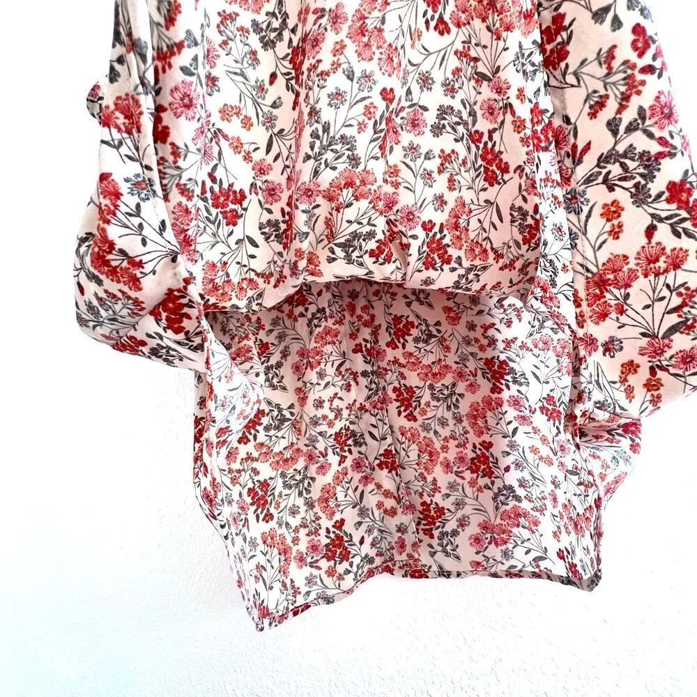 Women's floral pink top sleeveless V neck front romantic style bottom size XL - Image 8