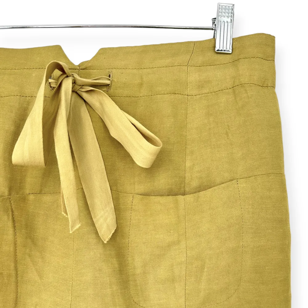 Tracy Reese | Size 6 | Linen Blend Pea Green Notched Tie-Waist Pleated Crop Pant - Image 5