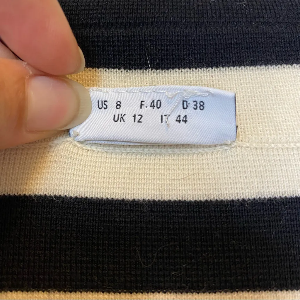 AKRIS Punto Striped Collared Button Down Wool Cardigan Knit Blazer Cream/Black 8 - Image 4