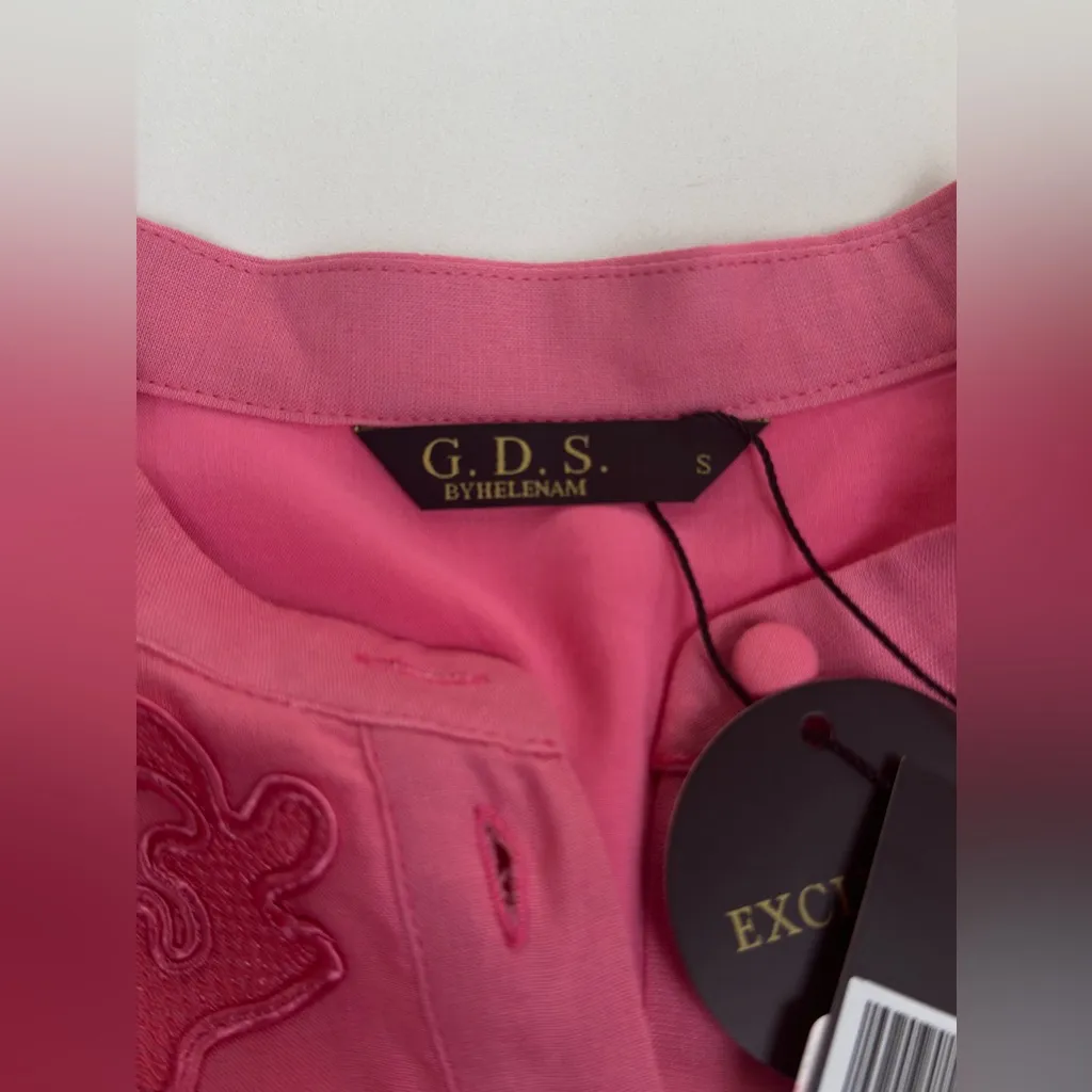 G.D.S By HELENAM Camellia Rose Pink Midi Sleeve Dress with Embroidery Sz S - Image 2