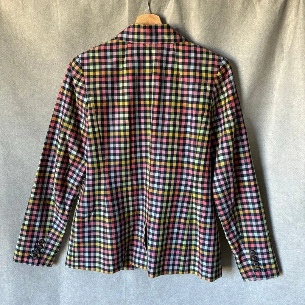 1901 Blazer Jackets Womens Sz 10 Multi Gingham Check Single Breasted Tow Button - Image 3