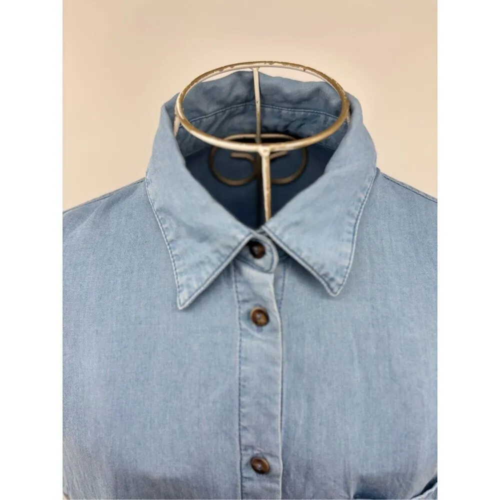 Massimo Dutti Blue Roll Up Sleeve Womens Button Up Shirt Size 2 Model 5185 - Image 7