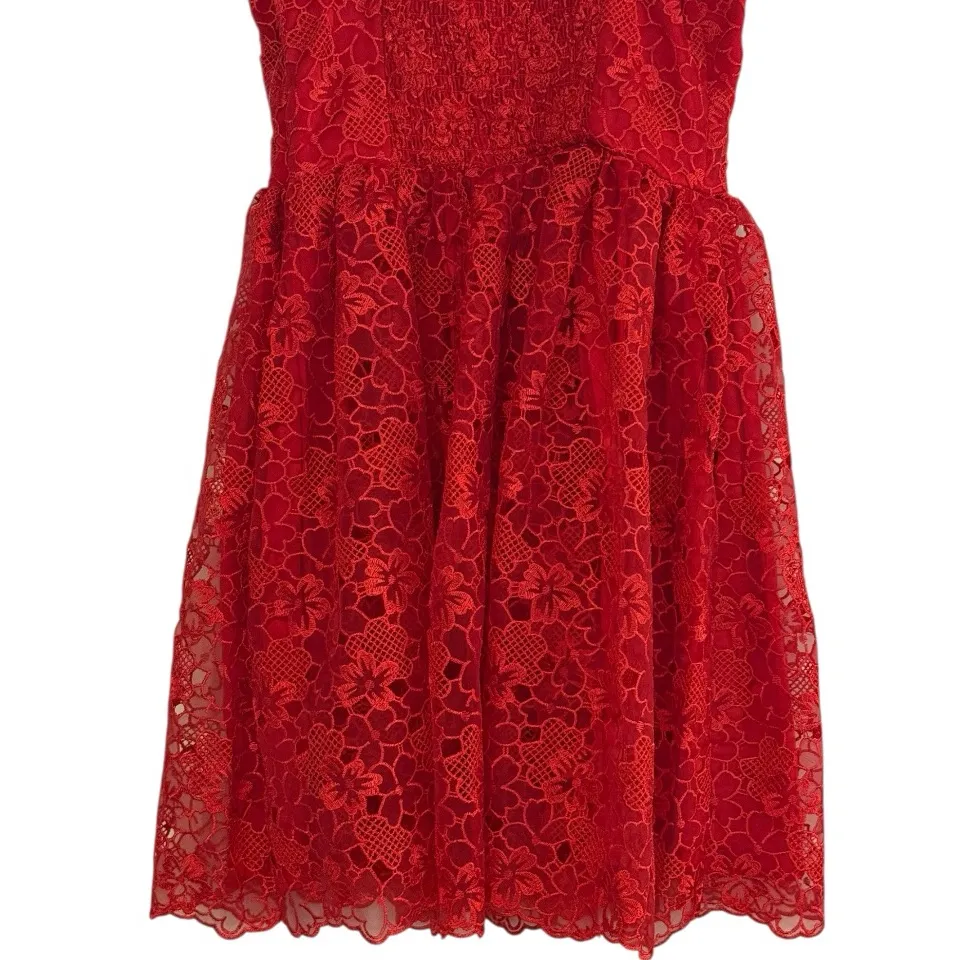 ANTHROPOLOGIE Ruffle Strap Corset Lace Mini Dress Lipstick Red Size XS NEW - Image 7