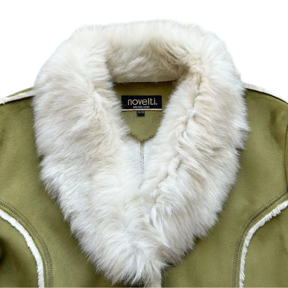 🔃Novelti Adorable Junior Green Faux Suede Faux Fur Jacket Size XL - Image 5