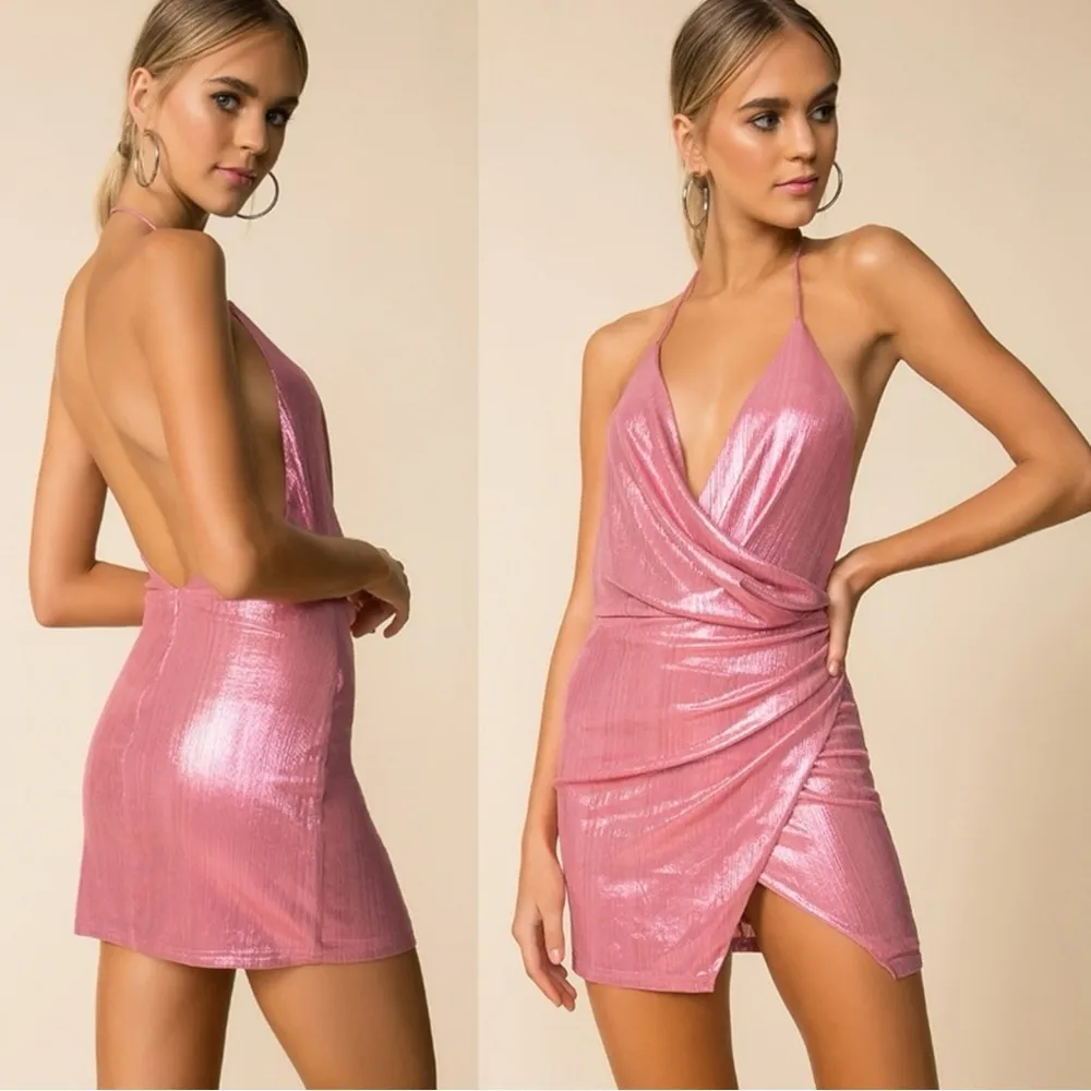 superdown Revolve  Missie Wrap Front Dress in Pink Metallic Size Small Micro Mini - Image 2