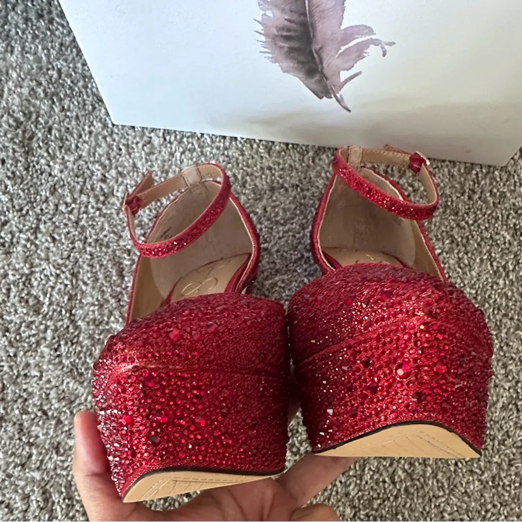 Jessica Simpson Ormandy Elegant Red Glitter Gabor Heels - Image 6