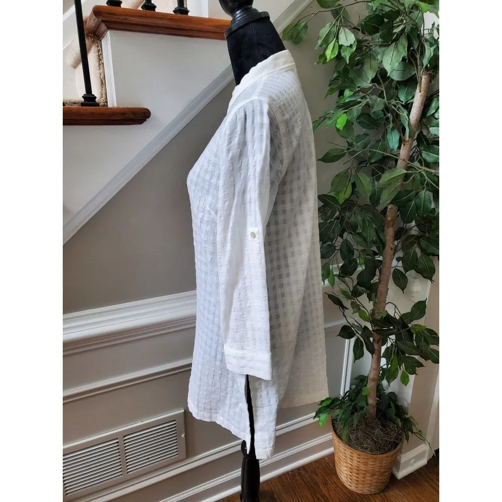 J.Jill Womens White Cotton Collared Long Sleeve Buttons Down Casual Shirt Size S - Image 5