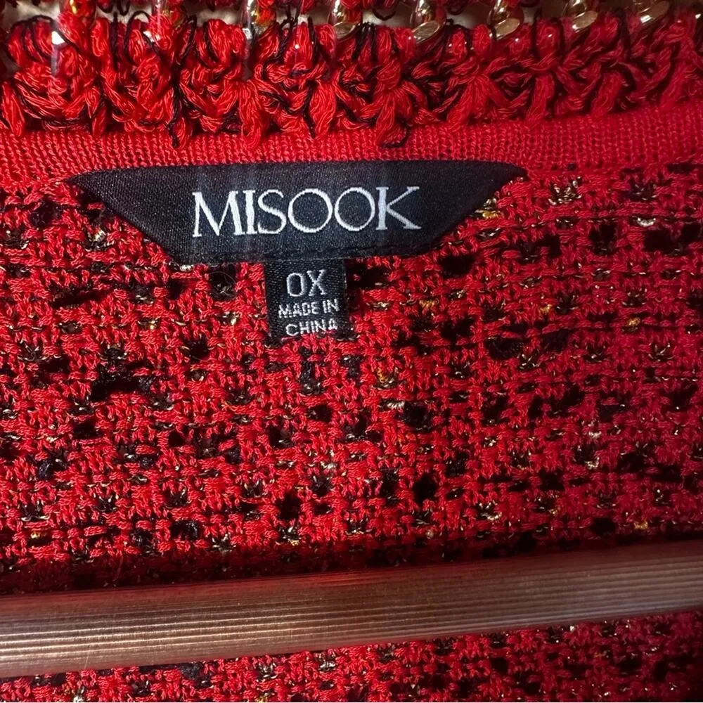 Misook Red and Black Tweed Chain Link Cardigan Size 0X - Image 7