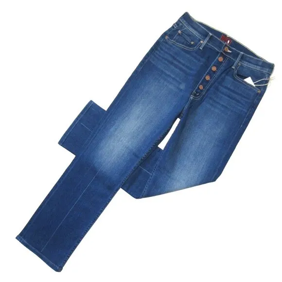 NWT Mother Pixie Rider Ankle in Taxi! Stretch Straight Crop Jeans 32 Blue - Image 1