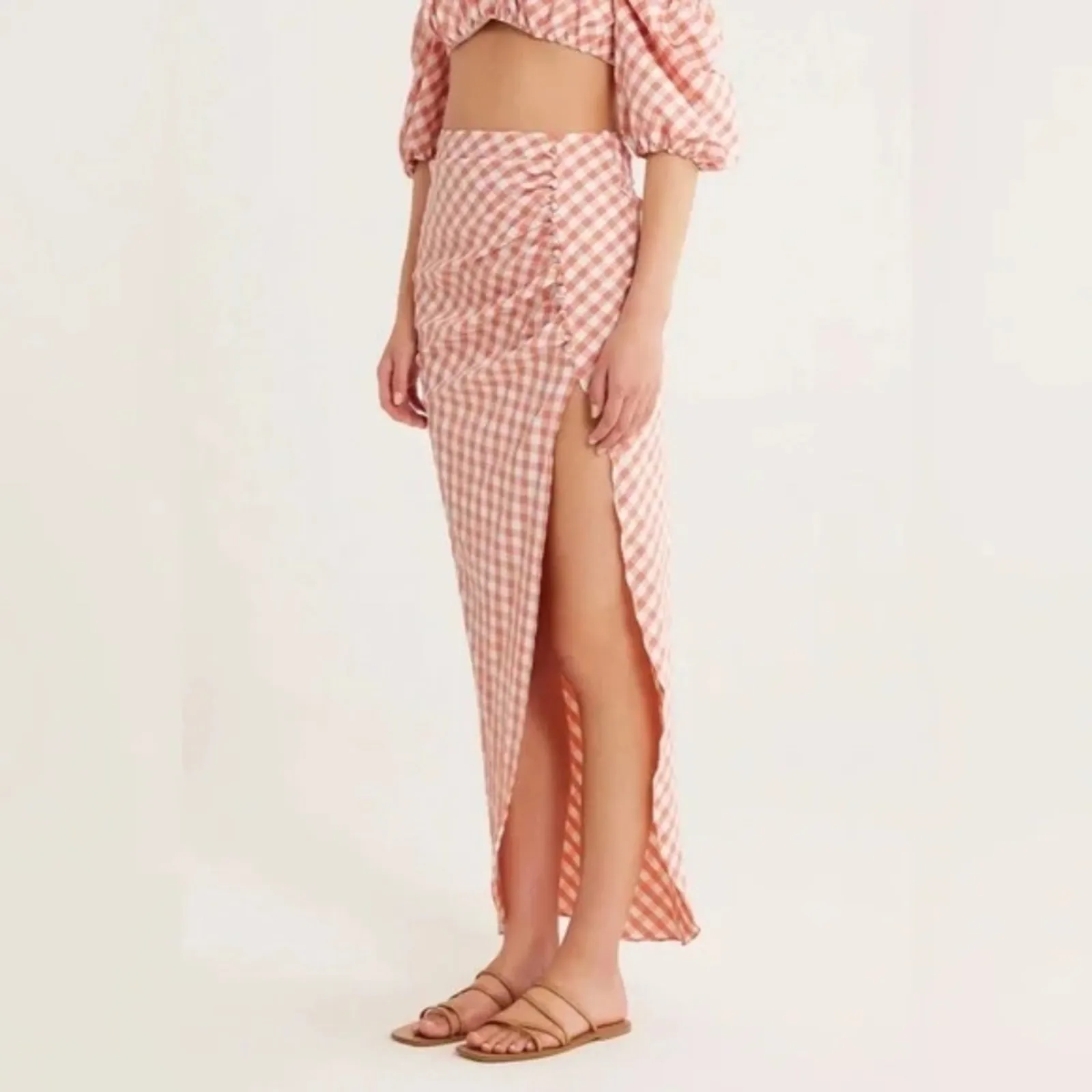 Rumer Bisou Ruched Gingham Maxi Skirt Size S‎ Red - Image 6