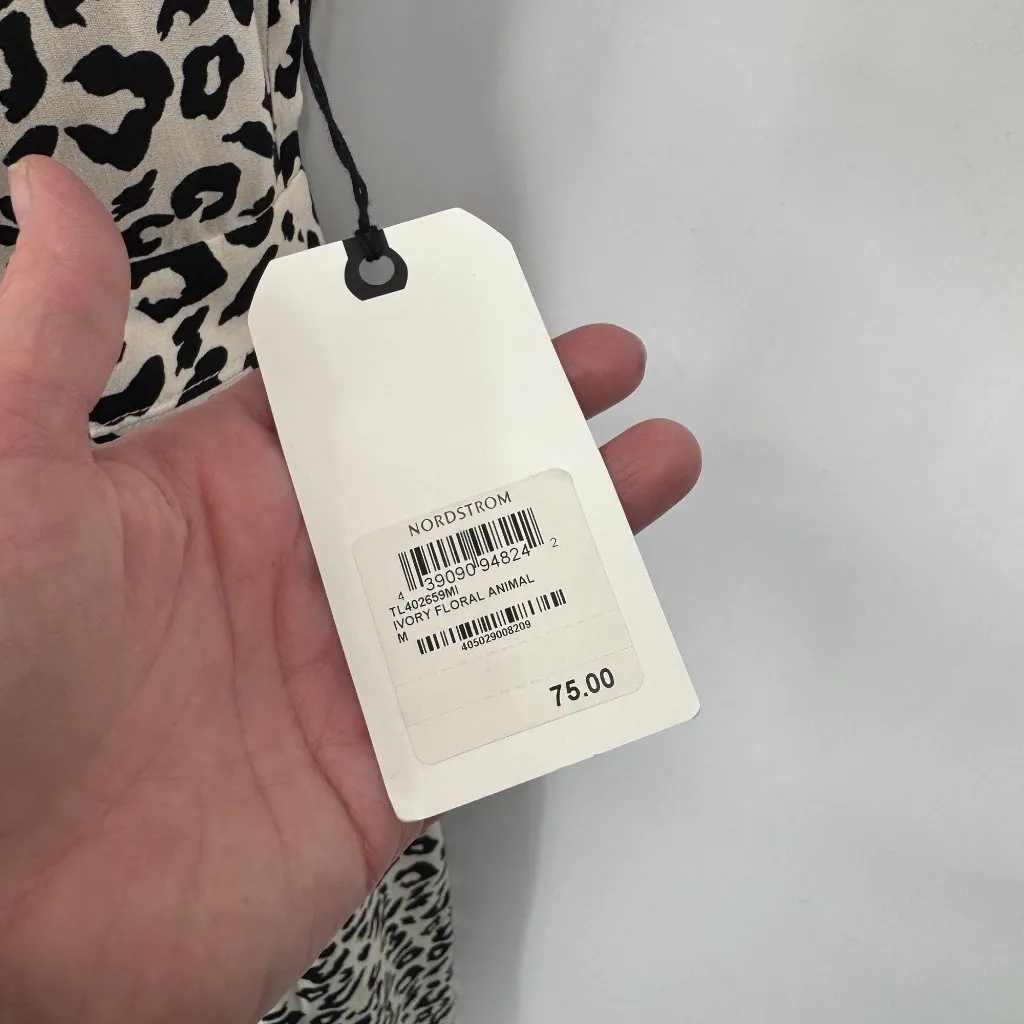 Leith Sleeveless Midi Dress Womens Medium Ivory Floral‎ Animal Print Rayon NEW - Image 4