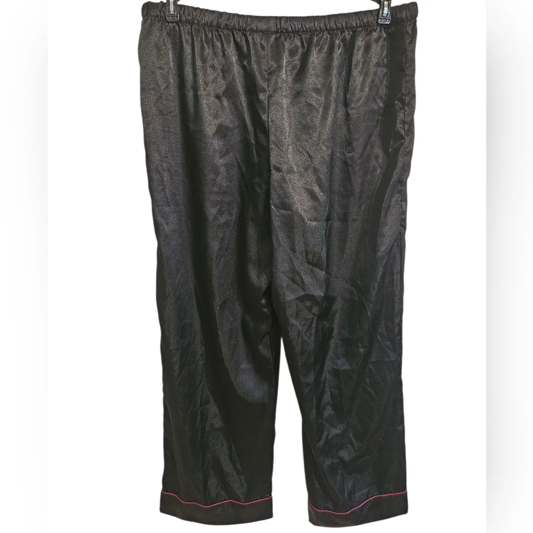 Lilac + London Black W/ Burgundy Trim Satin Feel Pajama Set Long Sleeve Sz L Red Size L - Image 5