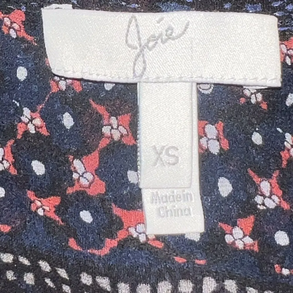 JOIE FLORAL SILK SHEER BLOUSE ROLL TAB SLEEVES BLUE Style J058-23088 Women‎ XS - Image 8