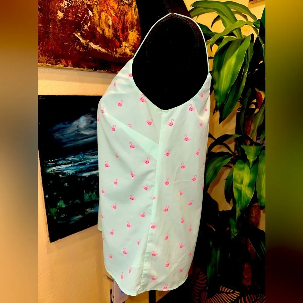 EUC MERONA MINT FLAMINGOS SPAGHETTI TANK TOP size S/p - Image 4