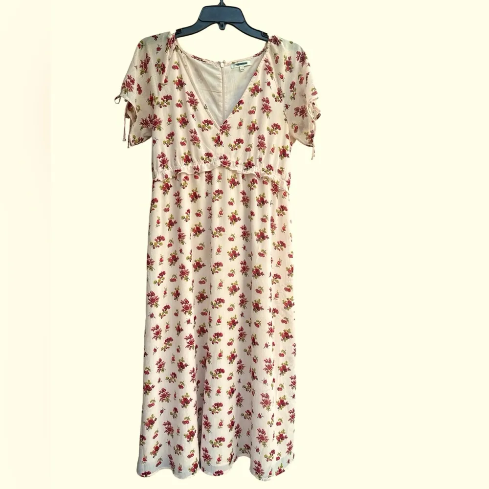 Madewell Tie Sleeve Ruffle Waist Floral V-Neck Midi Dress Size 6 Flowy - Image 5