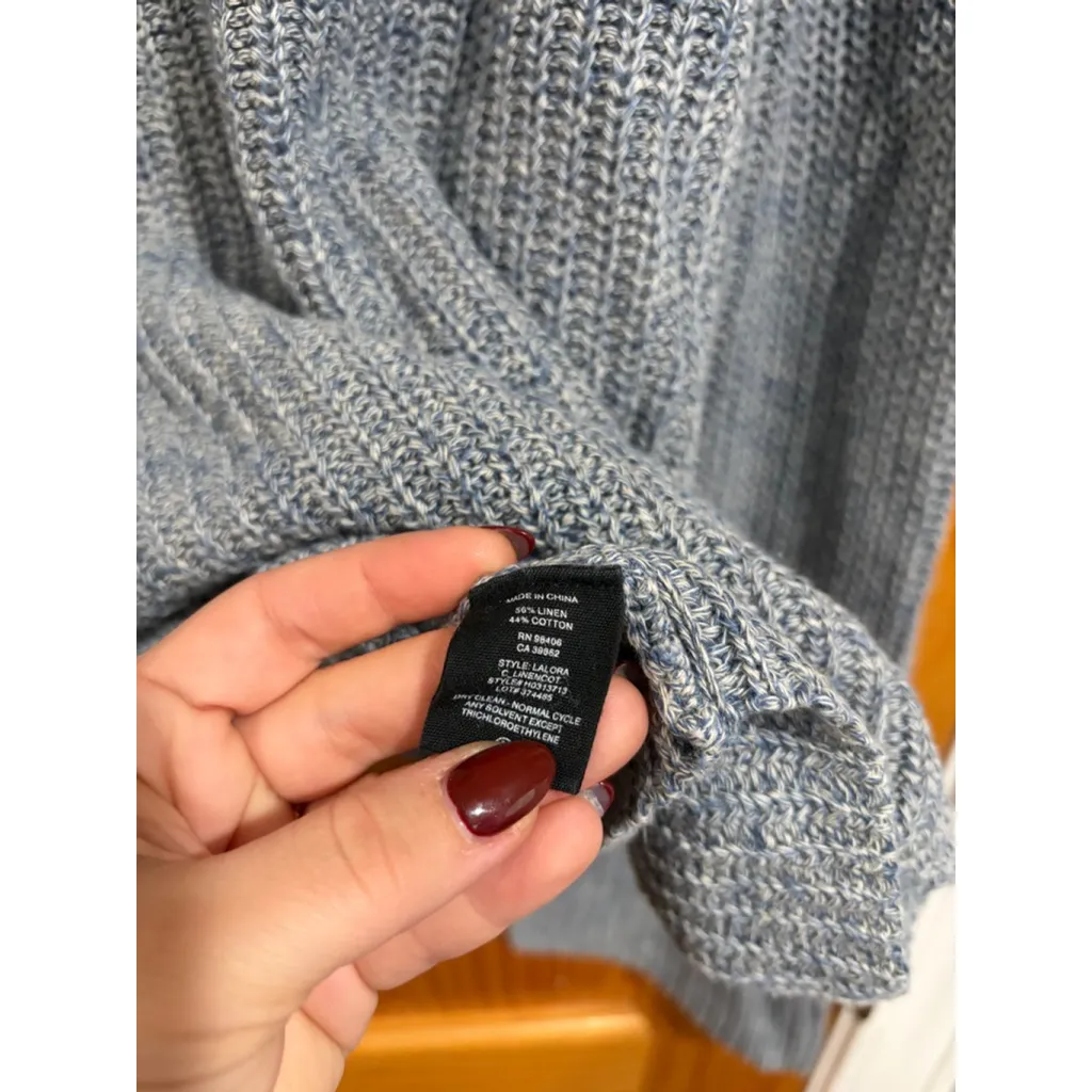 Theory Laora Linen Cotton Knit Sweater Gray Blue Size L Relaxed Rib Pullover - Image 5