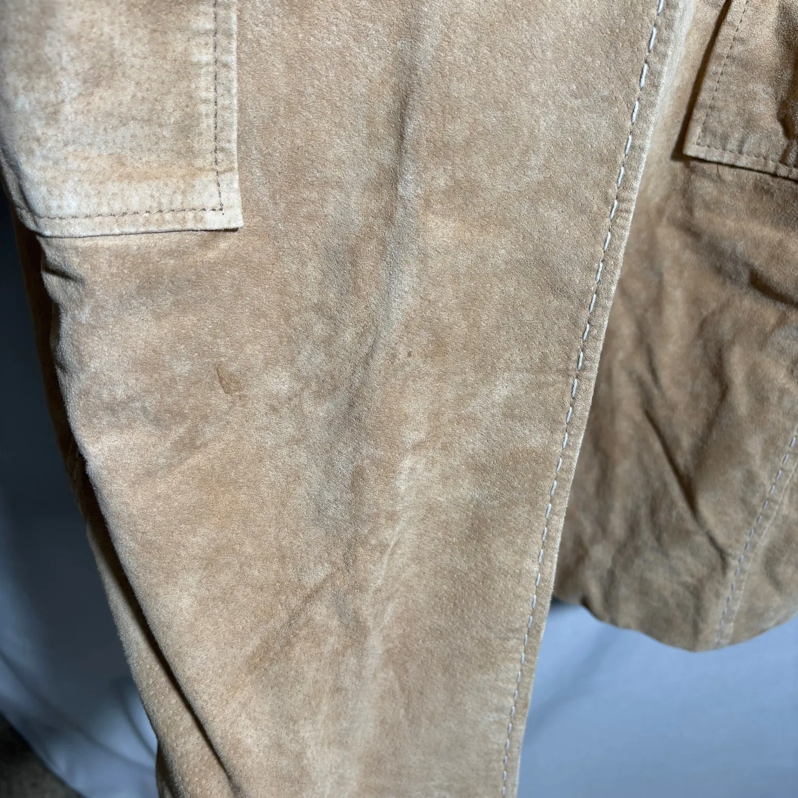 VTG Centigrade Leather Womens 1X Tan Suede Duster Jacket Blazer Trench Coat Boho - Image 5