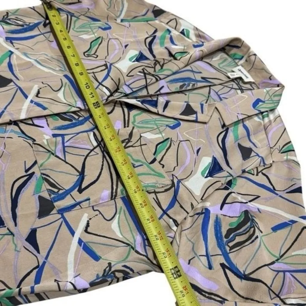 Open Edit Satin Oversized Camp Button-Up Shirt Color Ivory Birch Grunge Artsy M - Image 11