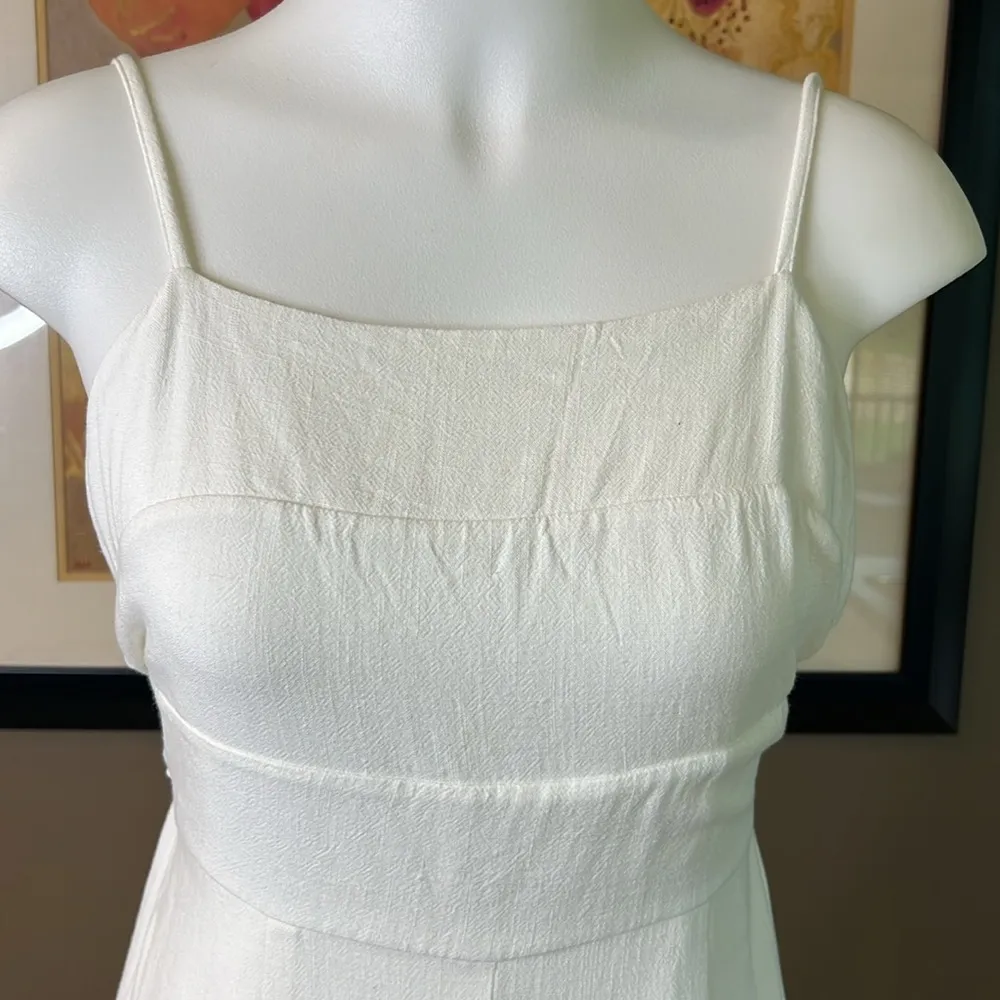 Wide Leg Cropped Linen Blend Halter Tie Jumpsuit White Size Small - Image 3