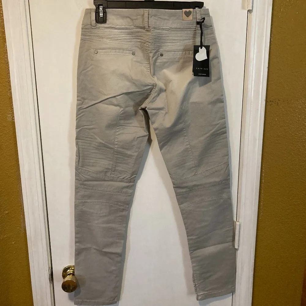 Twin Set women's size 27 grey stone reinforced knee ankle zip skinny jeans 27x28 Gray - Image 5