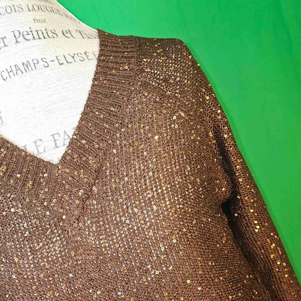NWT Soft Surroundings Womens Bronze Acrylic Embellished V Neck Sweater‎ Medium - Image 3