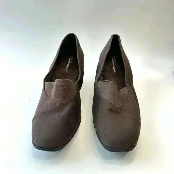George‎ Heels Womens 6 Comfort Start Loafers Pumps Wedge Black Fabric Slip On Brown - Image 2
