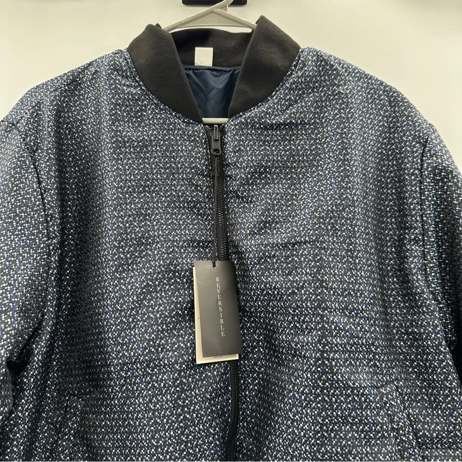 WRK Work‎ Rest Karma Jacquard Reversible Navy Blue Bomber Jacket Sz S NEW - Image 2