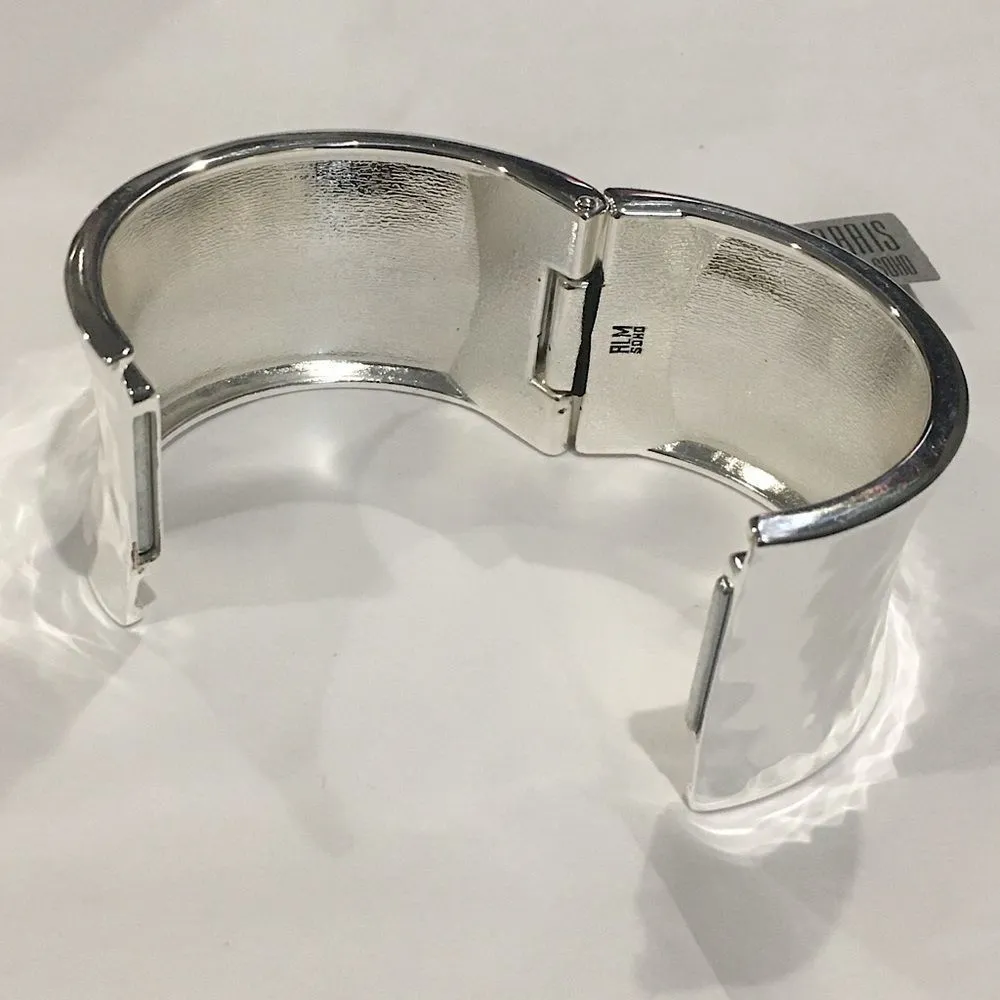 Soho RLM  Hammered Silver Hinged Wide Bangle - Image 6