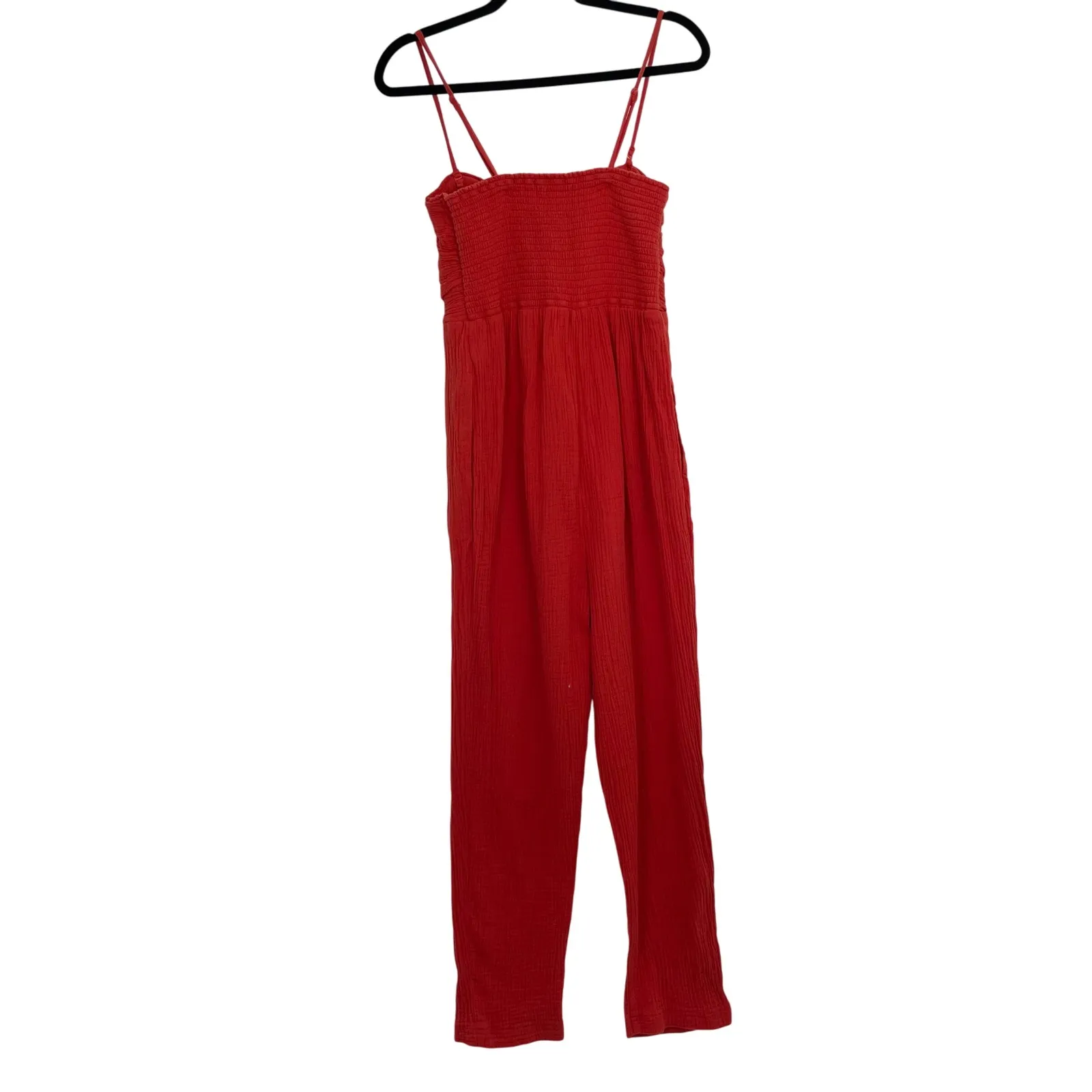 Anthropologie Saturday Sunday Red Isabel Tie Front Smocked Jumpsuit Size Medium‎ - Image 4