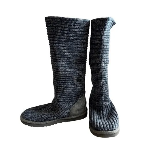 UGG Australia Cardy III Knit Button Foldable Blue Boot 7 Lamb Fleece‎ Shearling - Image 4