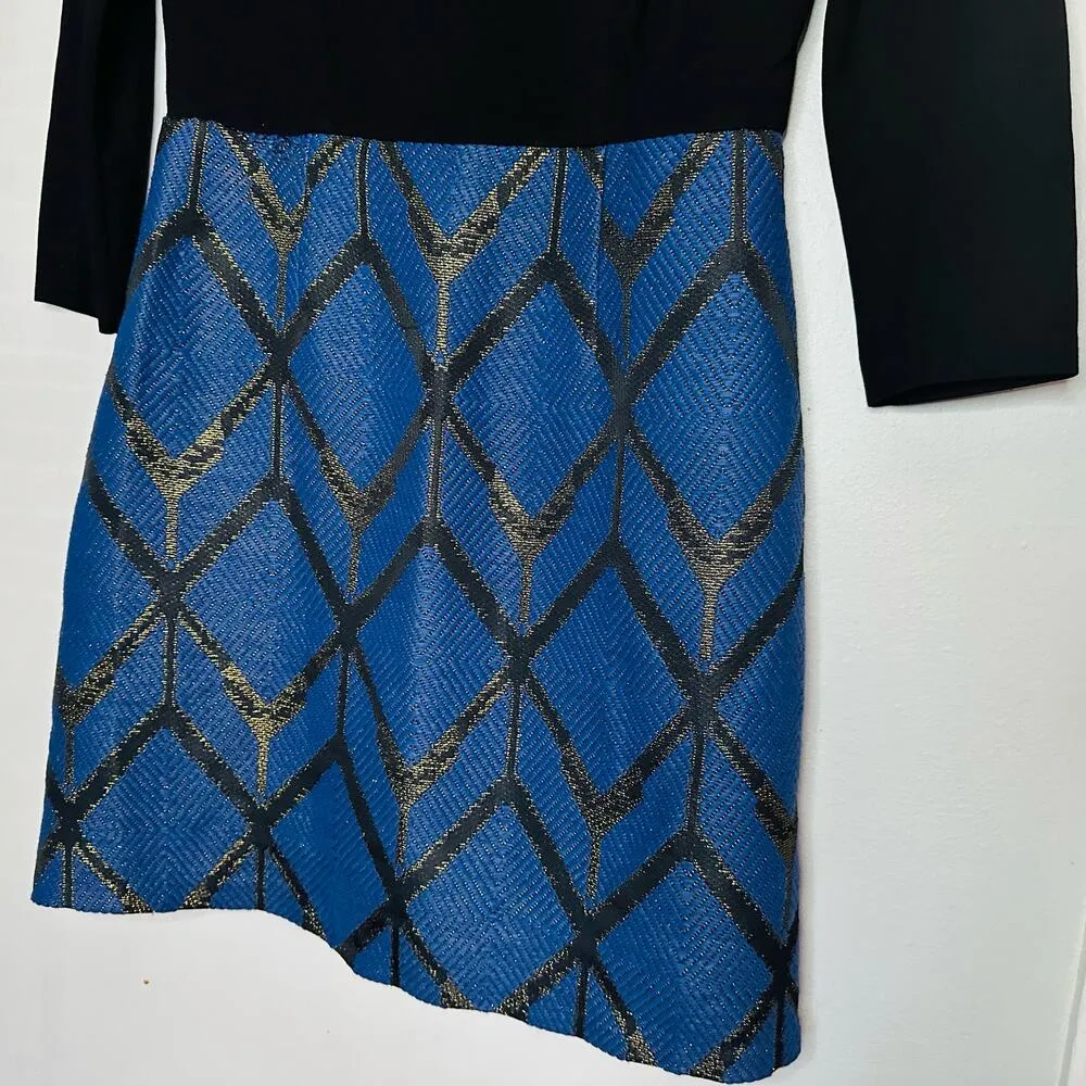 Slate & Willow Women's Blue Metallic Jacquard Crew Neckline Mini Dress Size 8 - Image 6