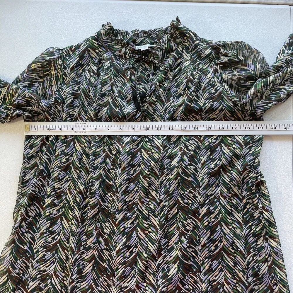 Ophelia Roe Womens S Blouse Keyhole Tie Ruffled Neck Long Sleeves Multicolor Top - Image 7