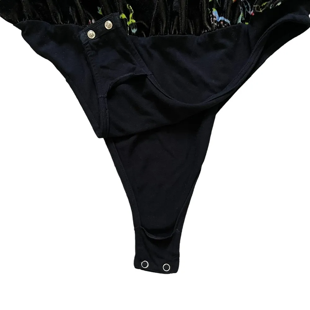 Intimately Free People Black Floral Velvet Bodysuit, Sz S - Image 15