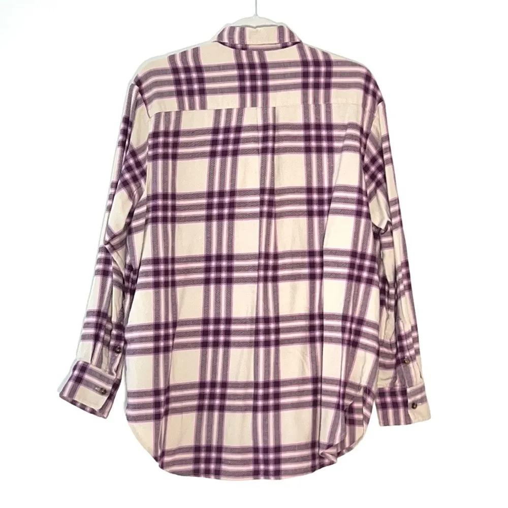 Women’s Relaxed Flannel Purple Plaid Shirt - Image 2