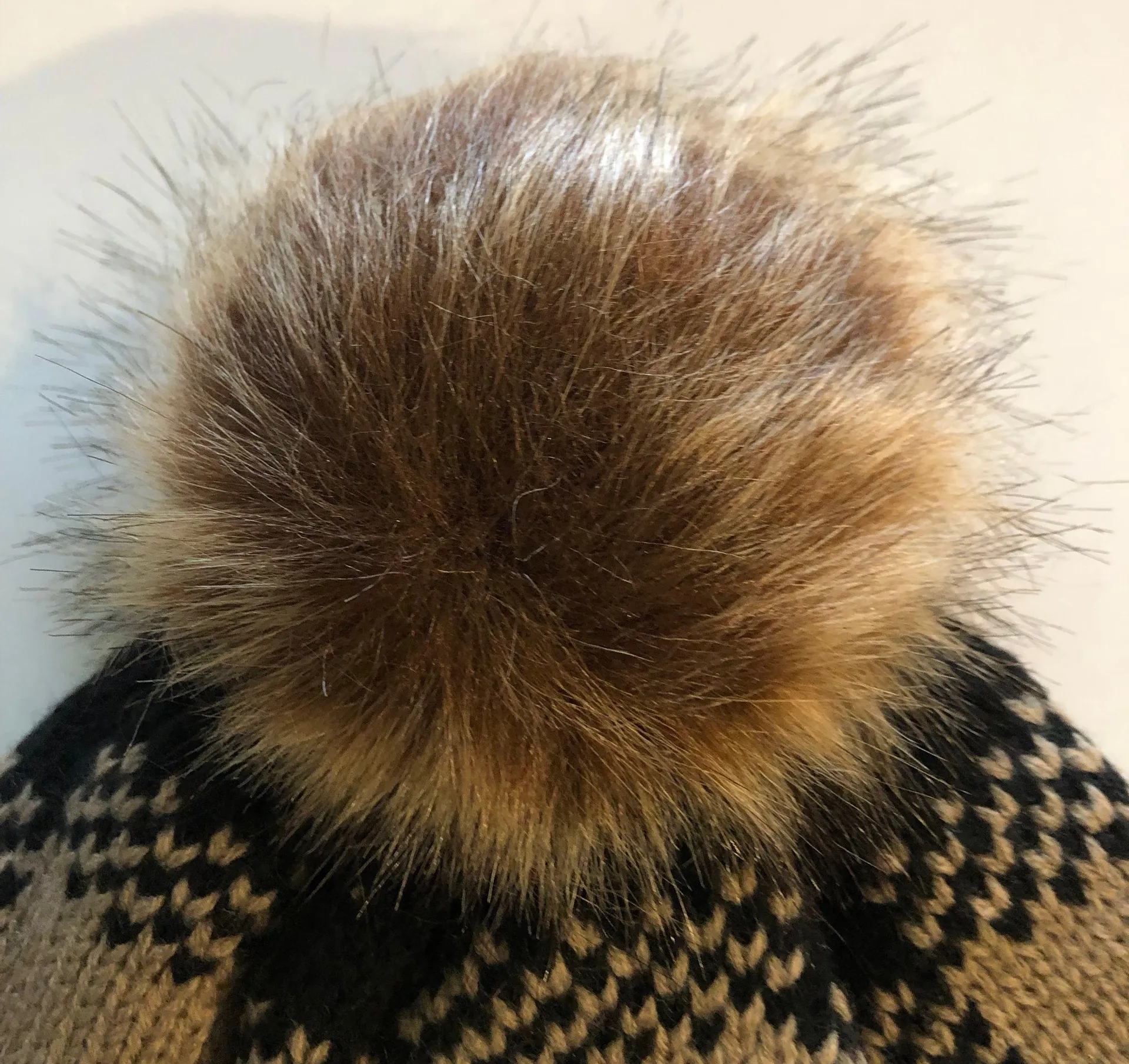 Hat With Faux Fur Pom Pom Tan - Image 3