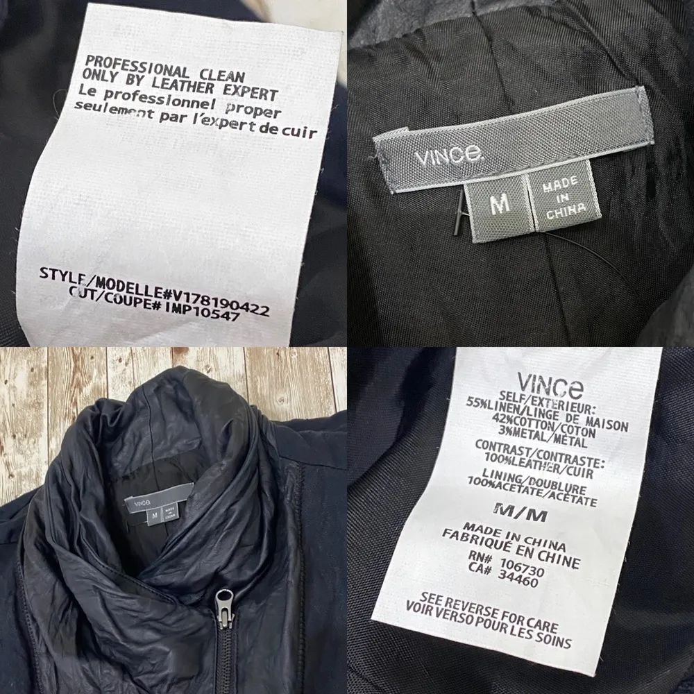 VINCE Black Leather Trim Linen Blend Asymmetrical Vest - Image 14