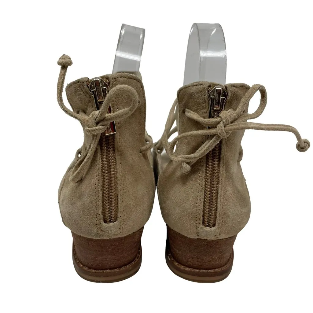 Vince Camuto Rochela Suede Wedge Size 7.5 Sandal Lace-up Tan Peep Toe - Image 8