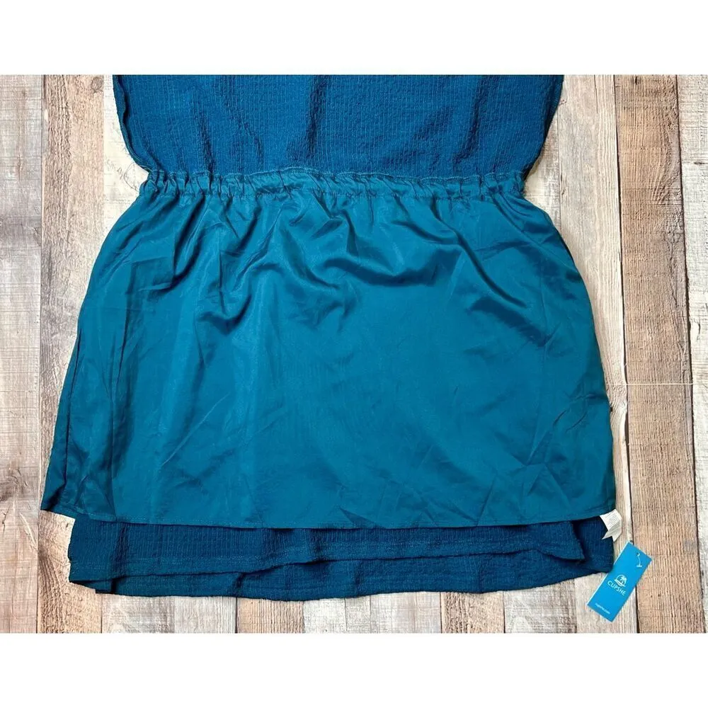 Cupshe Blue Crinkle Dolman Drawstring Dress‎ Cover Up LARGE Travel Casual NWT - Image 10