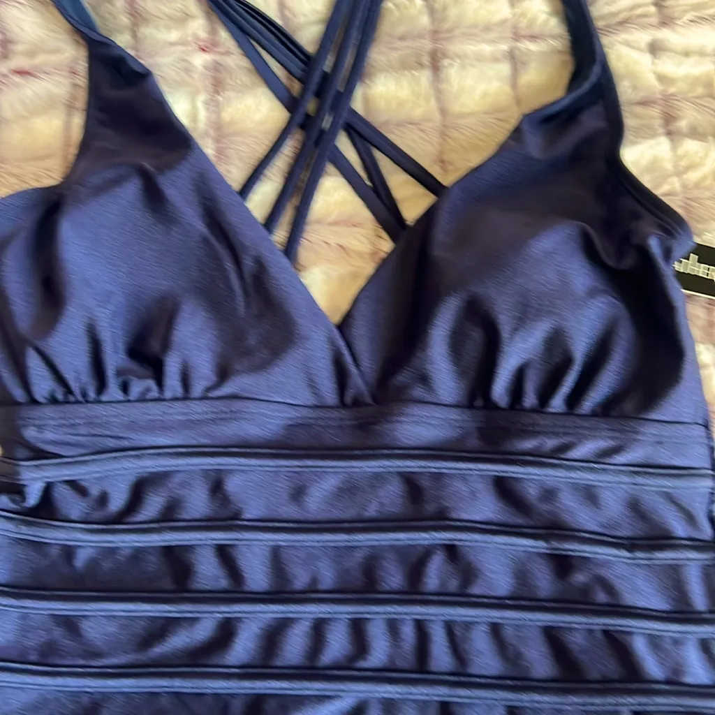 Catherine Malandrino Blue One Piece Swimsuit with Criss-Cross Straps - Image 3