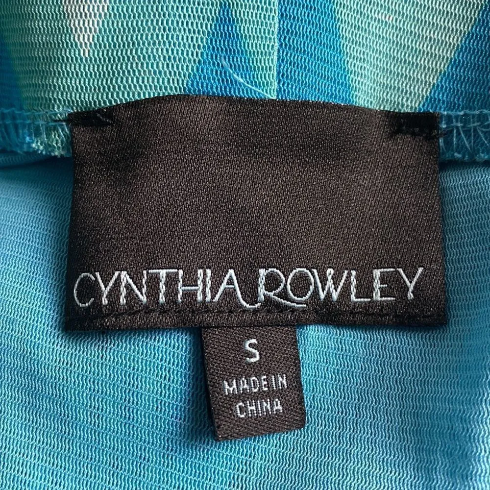 CYNTHIA ROWLEY | Blue Strapless Sheer Chevron Print Summer Cool Fun Print Dress - Image 5