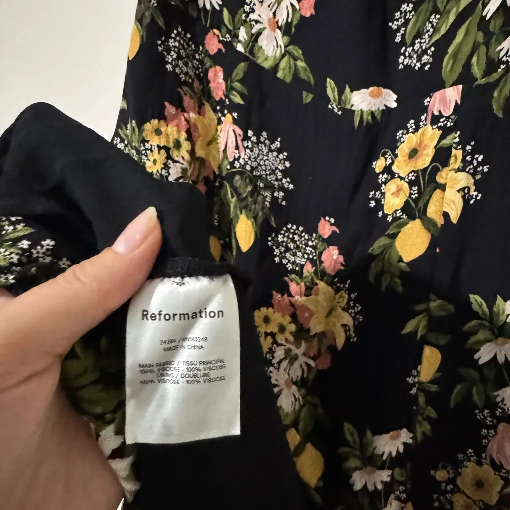Reformation Twilight Dress Sicilia Black Floral Midi Size 8 - Image 5