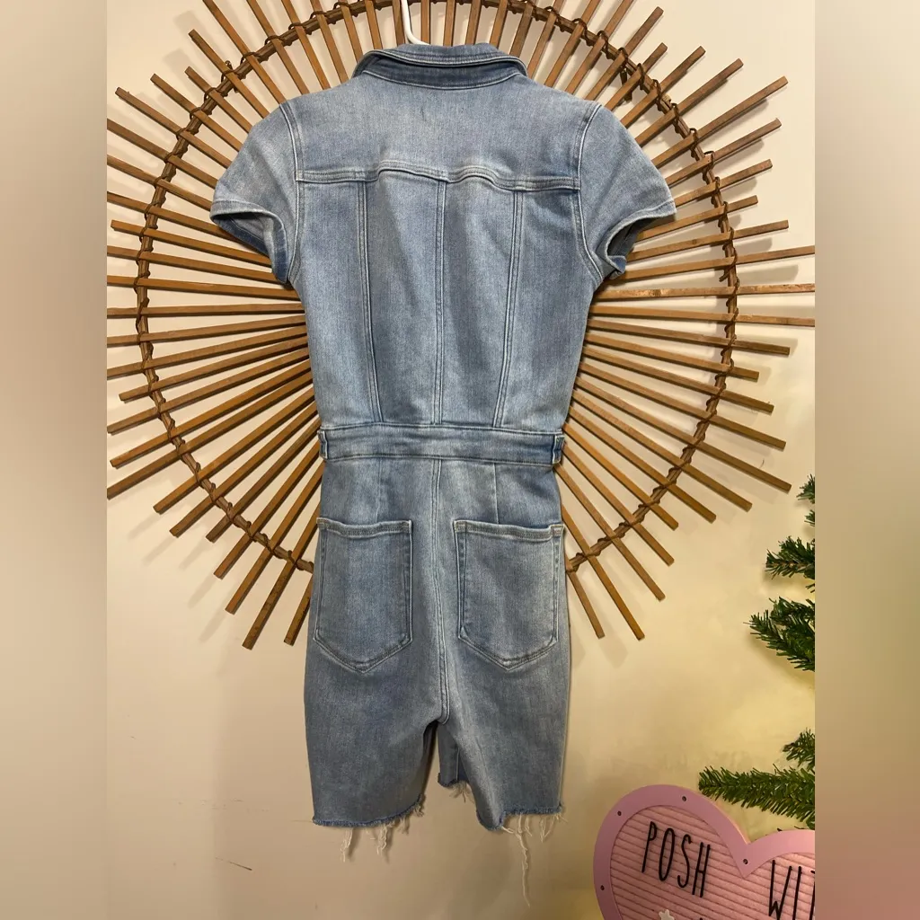 Good American Denim Short Sleeve Jumpsuit Shorts Romper Utility Stretchy Minimal - Image 8