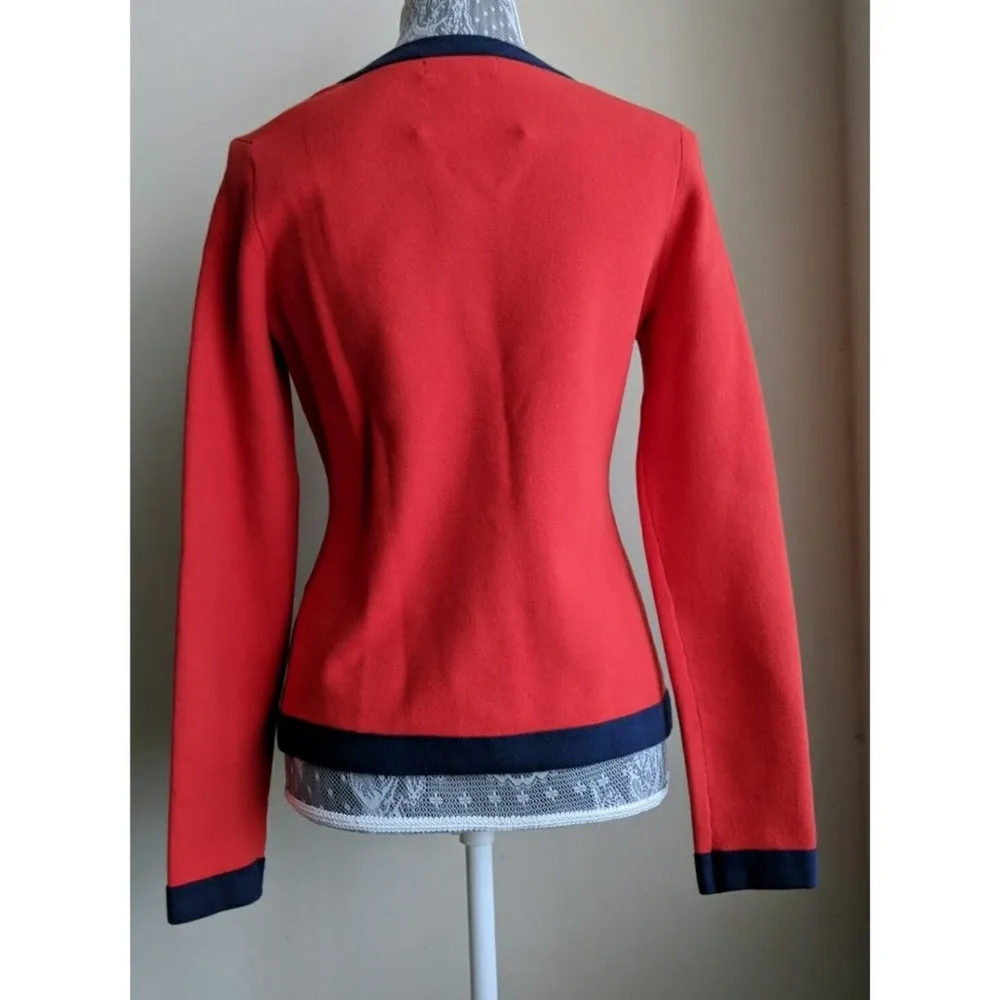 Banana Republic Tipped Sweater Jacket Red Navy M New - Image 3