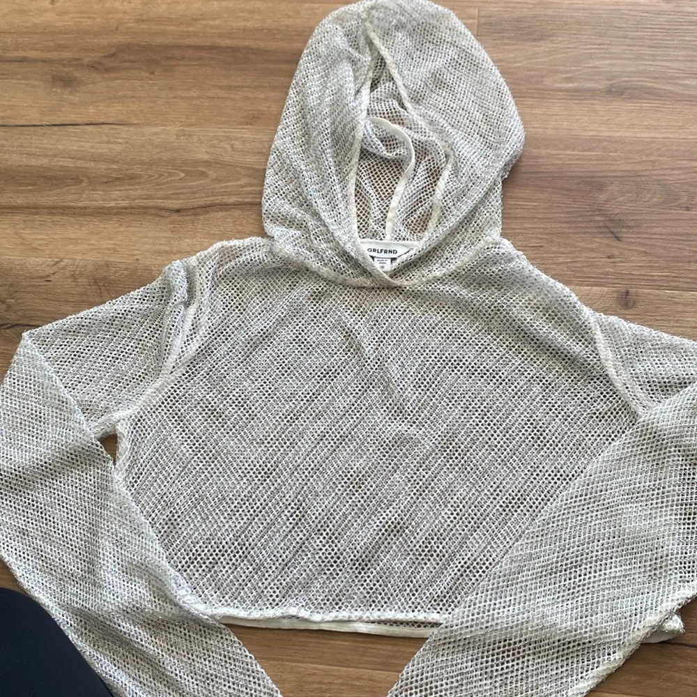 Grlfrnd Disco White Mesh Knit Beaded Hoodie sz M - Image 5